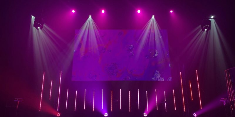Colourful pink and purple pop concert stage lighting