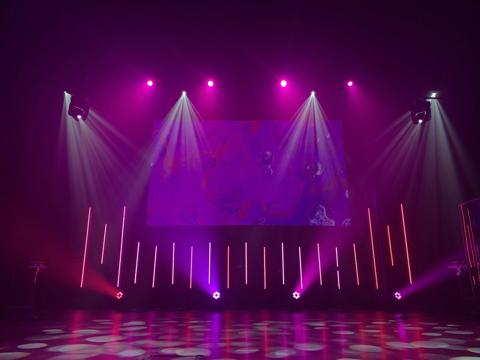 Colourful pink and purple pop concert stage lighting